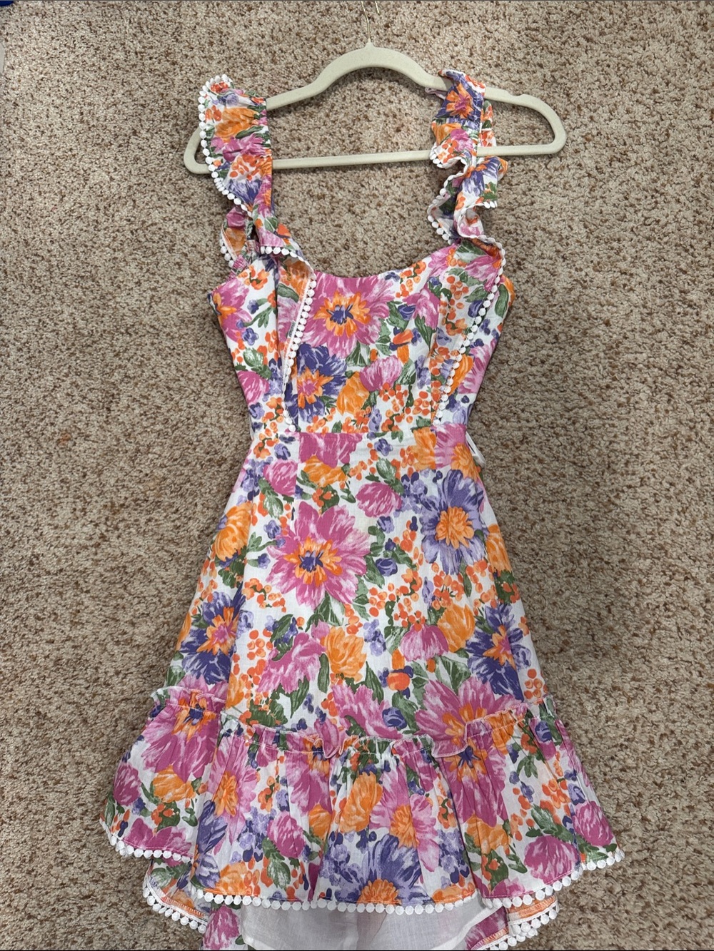 Floral Ruffle Mini Dress in Pink, Orange & Purple